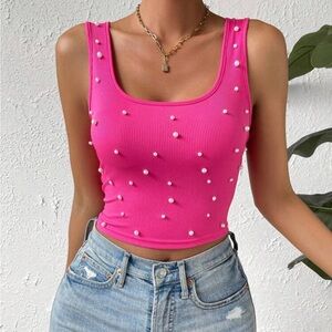 Pearls Beaded Crop Tank Top